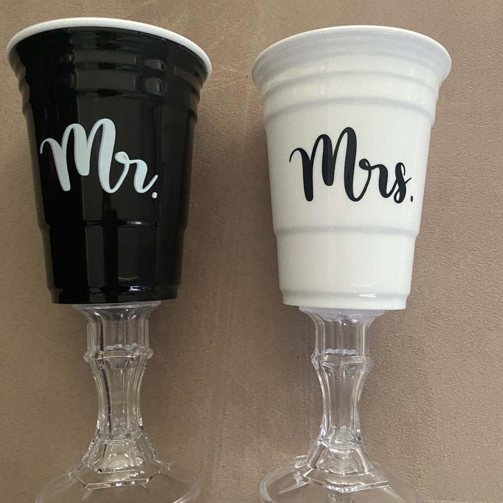 Brand new props- never used. MR & MRS Solo Cup on Stem. SOLD ONLY AS SET